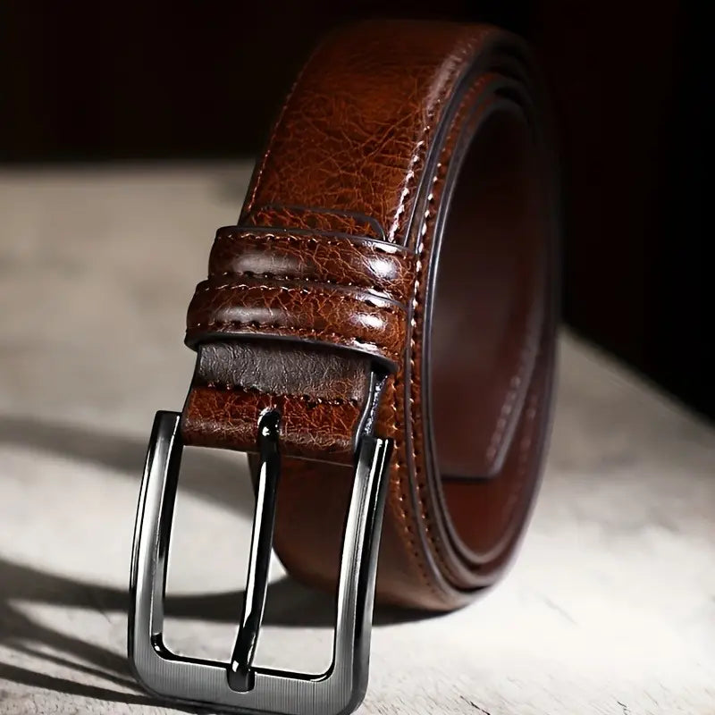 Cinturón de cuero genuino con hebilla de alfiler para hombre, estilo retro informal (B002)