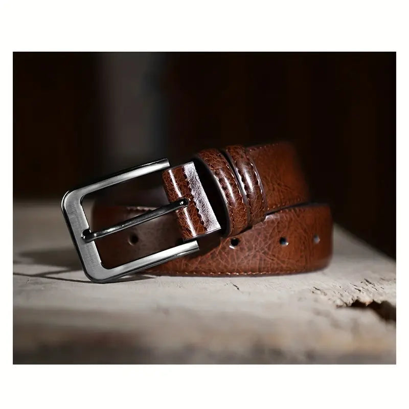 Cinturón de cuero genuino con hebilla de alfiler para hombre, estilo retro informal (B002)