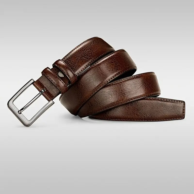 Cinturón de cuero genuino con hebilla de alfiler para hombre, estilo retro informal (B002)
