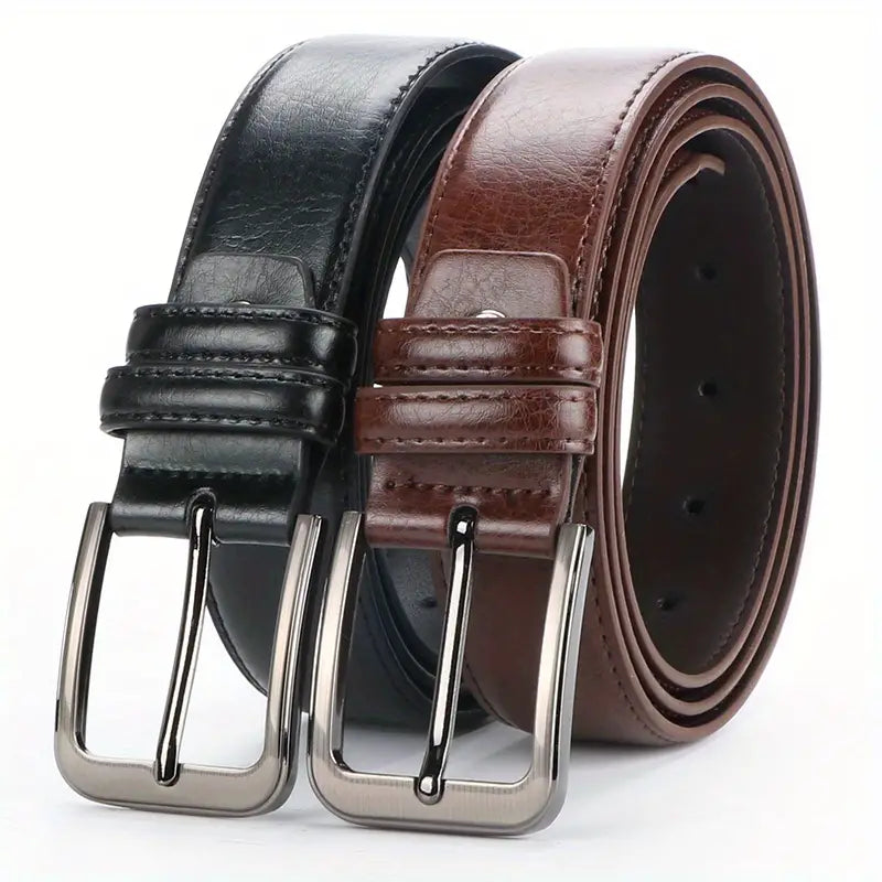 Cinturón de cuero genuino con hebilla de alfiler para hombre, estilo retro informal (B002)