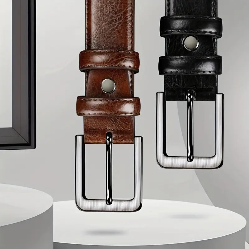 Cinturón de cuero genuino con hebilla de alfiler para hombre, estilo retro informal (B002)
