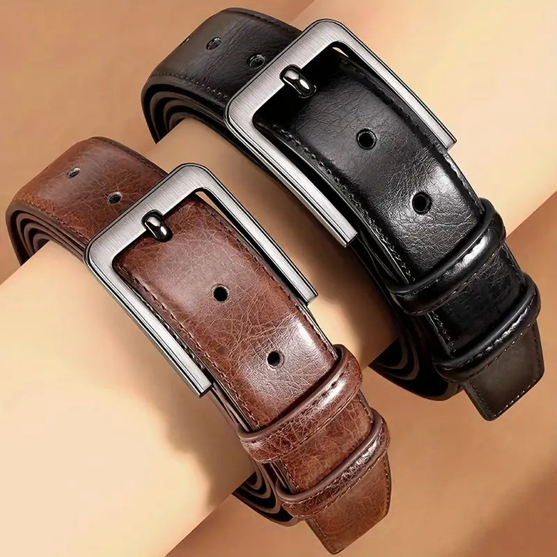 Cinturón de cuero genuino con hebilla de alfiler para hombre, estilo retro informal (B002)