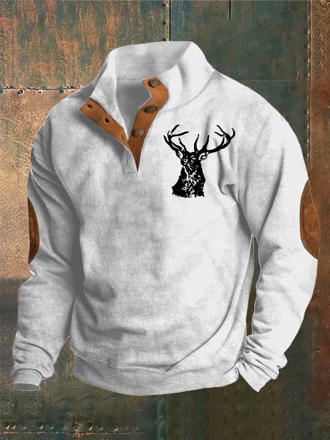 Sudadera con botones y cuello alto con estampado estilo occidental para hombre
