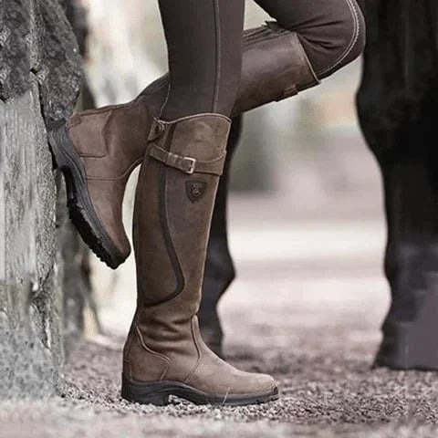 Botas de montar de cuero impermeables para mujer
