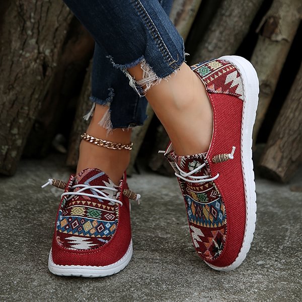 ÚLTIMO DÍA 50% DE DESCUENTO - Zapatos de lona con estampado étnico, casuales y cómodos para mujer