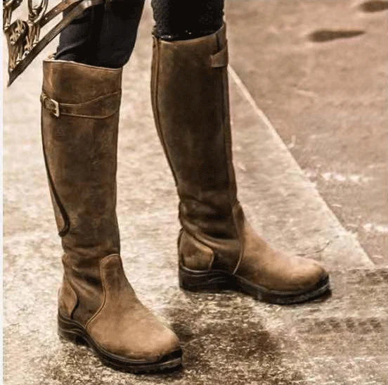 Botas de montar de cuero impermeables para mujer