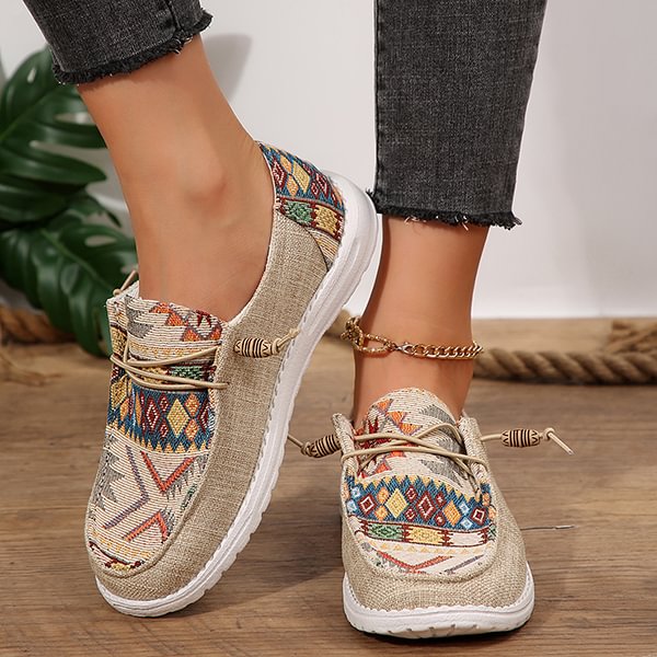 ÚLTIMO DÍA 50% DE DESCUENTO - Zapatos de lona con estampado étnico, casuales y cómodos para mujer