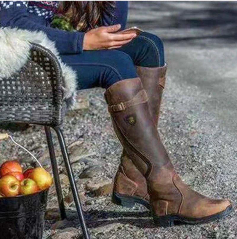 Botas de montar de cuero impermeables para mujer