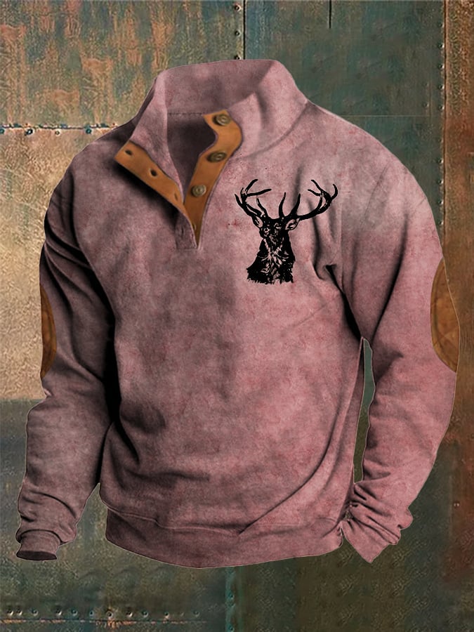 Sudadera con botones y cuello alto con estampado estilo occidental para hombre