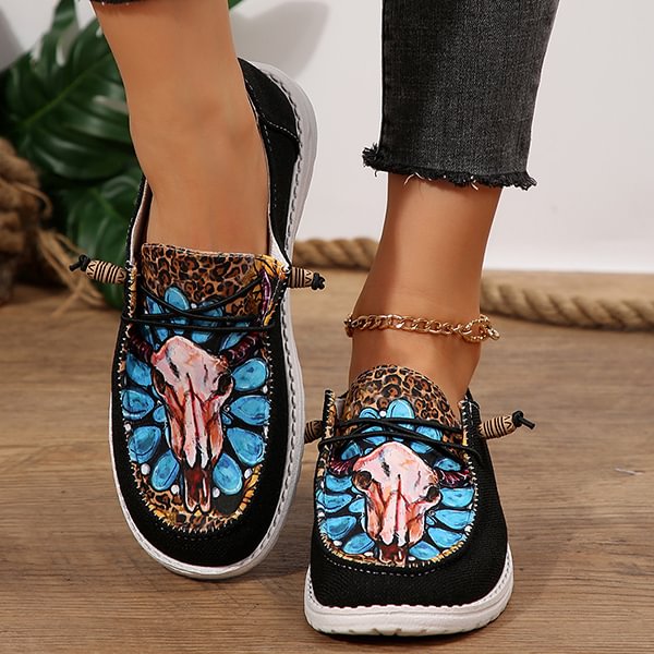 ÚLTIMO DÍA 50% DE DESCUENTO - Zapatos de lona con estampado étnico, casuales y cómodos para mujer