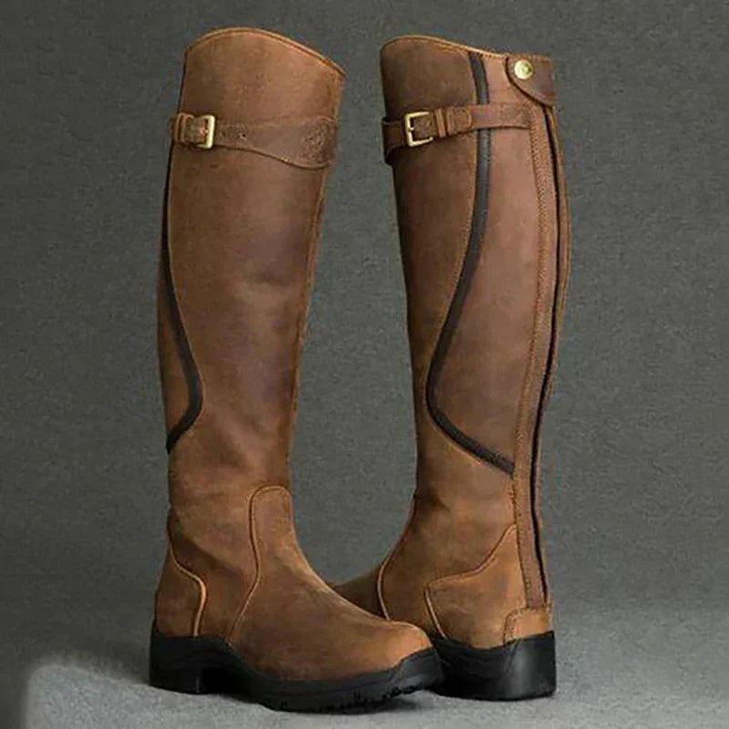 Botas de montar de cuero impermeables para mujer