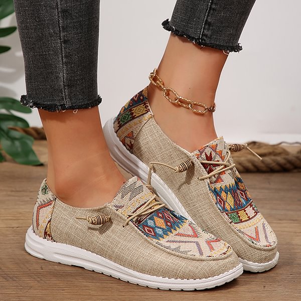 ÚLTIMO DÍA 50% DE DESCUENTO - Zapatos de lona con estampado étnico, casuales y cómodos para mujer