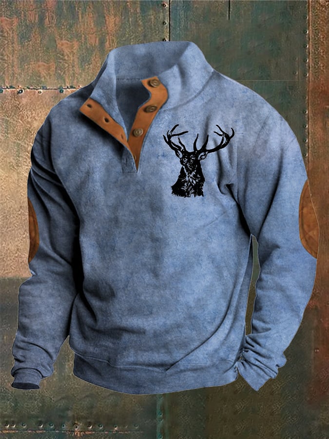 Sudadera con botones y cuello alto con estampado estilo occidental para hombre