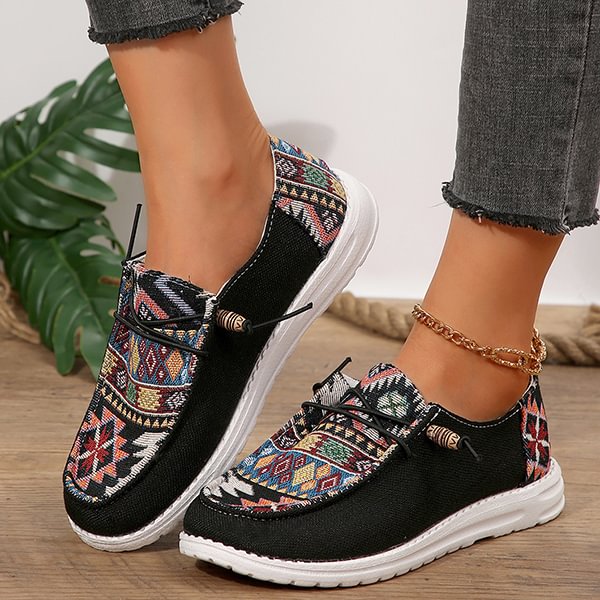ÚLTIMO DÍA 50% DE DESCUENTO - Zapatos de lona con estampado étnico, casuales y cómodos para mujer