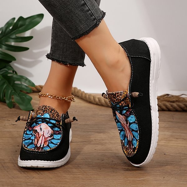 ÚLTIMO DÍA 50% DE DESCUENTO - Zapatos de lona con estampado étnico, casuales y cómodos para mujer