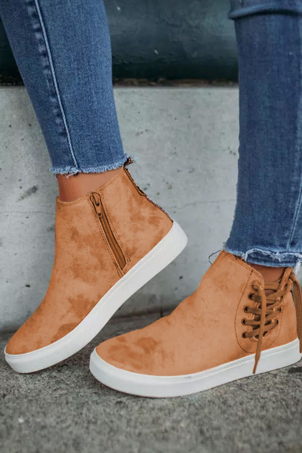 Zapatillas altas sin cordones con cremallera para mujer