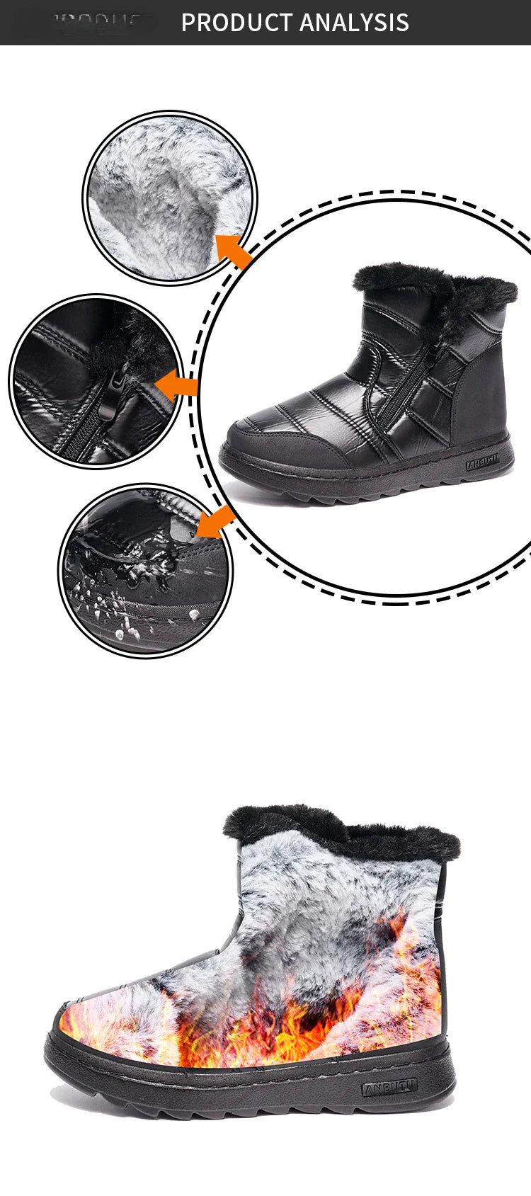 Botas de nieve impermeables y cómodas con absorción de impactos para mujer