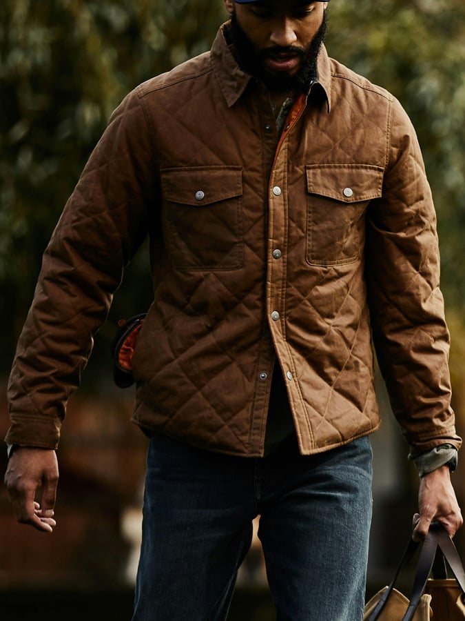 Chaqueta de camisa encerada y acolchada