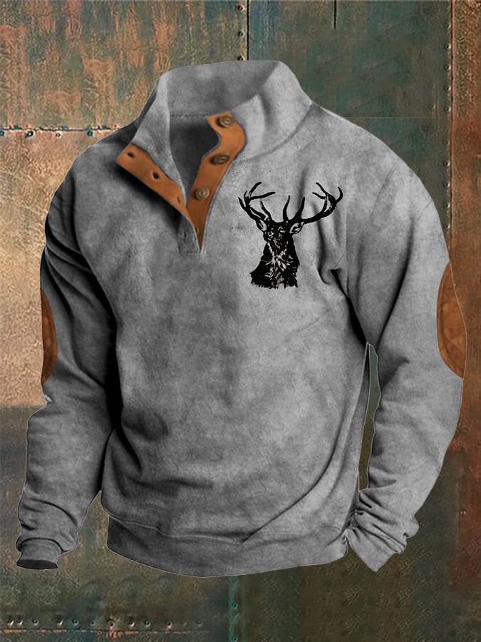 Sudadera con botones y cuello alto con estampado estilo occidental para hombre