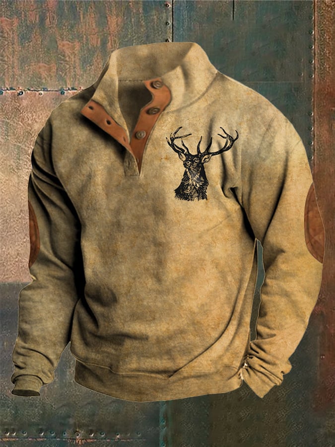 Sudadera con botones y cuello alto con estampado estilo occidental para hombre