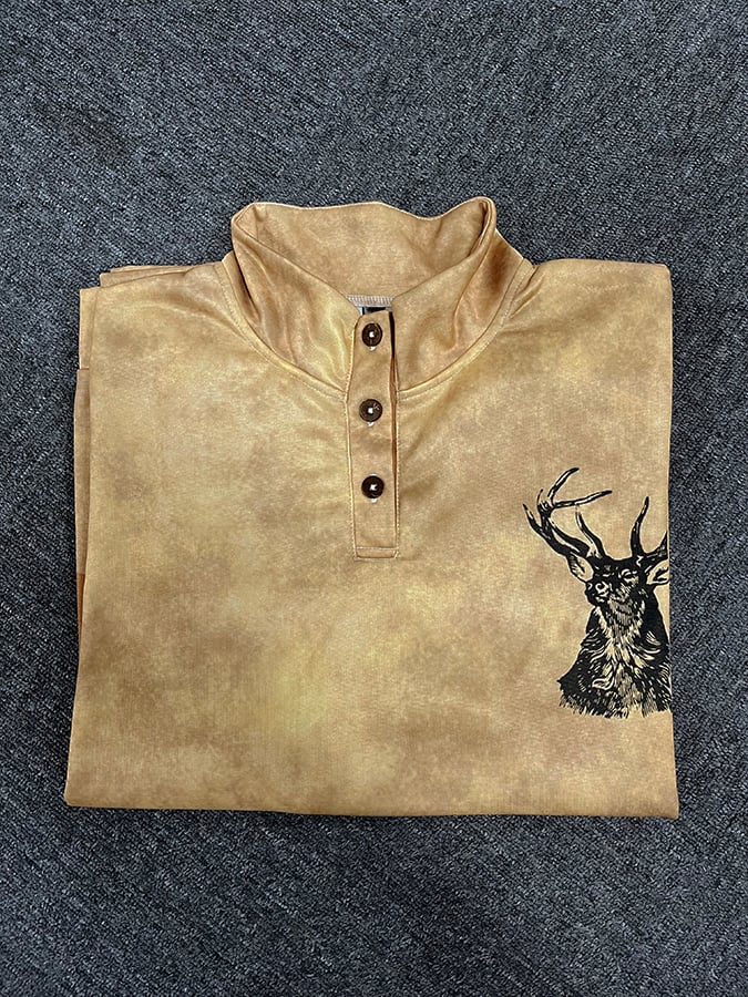 Sudadera con botones y cuello alto con estampado estilo occidental para hombre