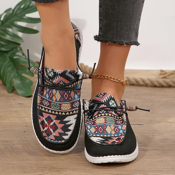 ÚLTIMO DÍA 50% DE DESCUENTO - Zapatos de lona con estampado étnico, casuales y cómodos para mujer