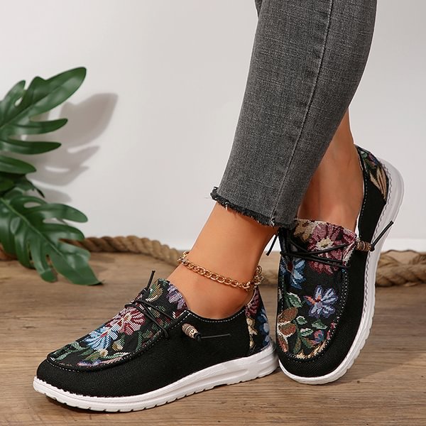 ÚLTIMO DÍA 50% DE DESCUENTO - Zapatos de lona con estampado étnico, casuales y cómodos para mujer
