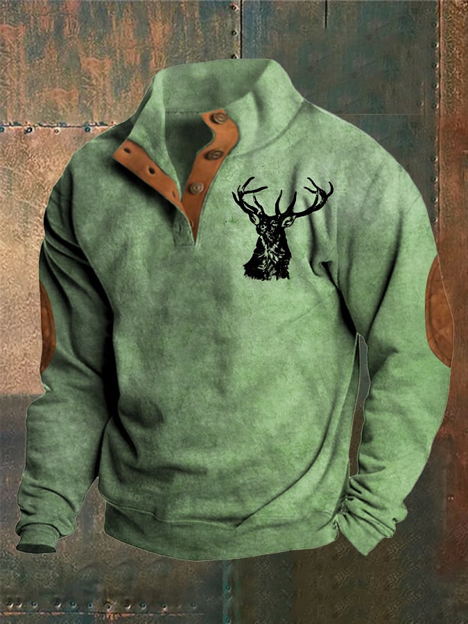 Sudadera con botones y cuello alto con estampado estilo occidental para hombre