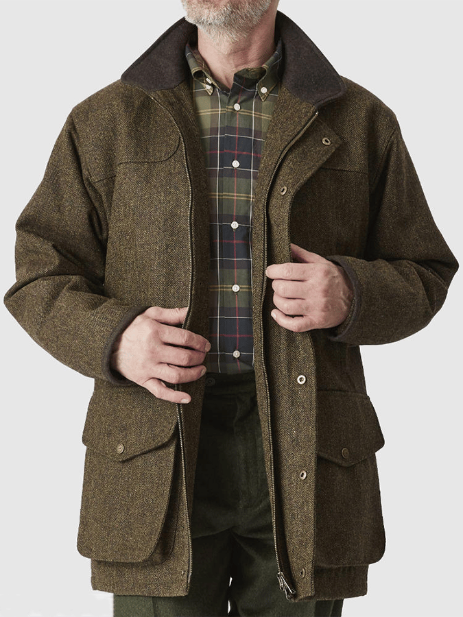 Chaqueta informal de espiga con botones y cremallera para caza al aire libre estilo western vintage para hombre