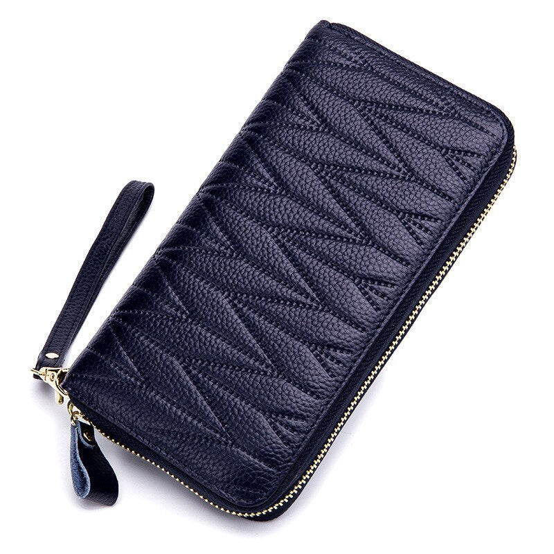 Cartera de cuero genuino de lujo para mujer con protección RFID antirrobo