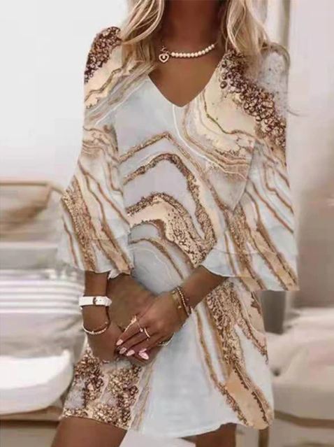 Vestido lencero holgado con cuello en V y estampado sexy