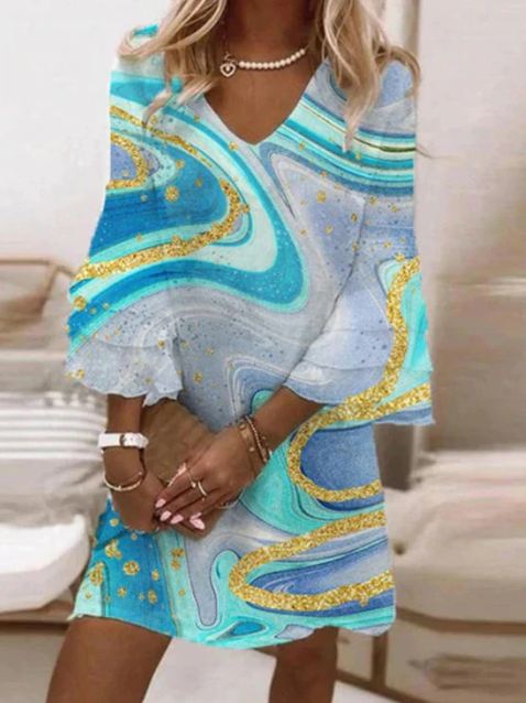 Vestido lencero holgado con cuello en V y estampado sexy