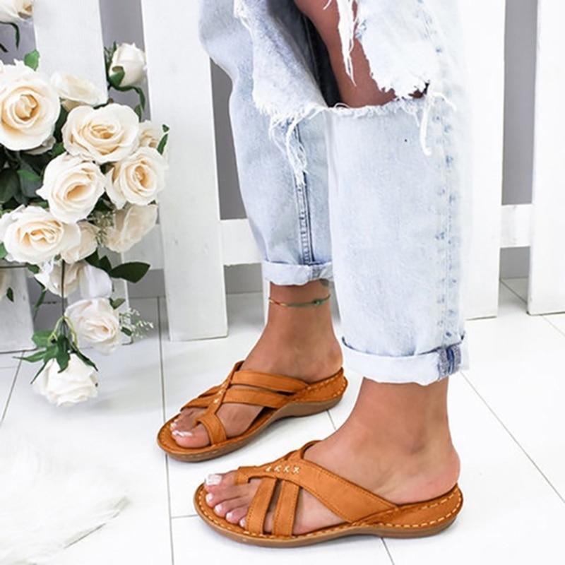Zapatillas de plataforma gruesa de piel sintética para mujer, suela suave de EVA para playa y verano