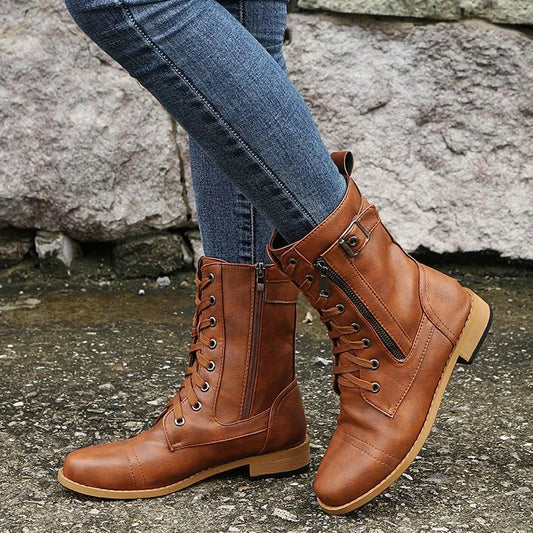 HOT SALE 70% OFF🔥Women's Round Toe Side Zipper Leather Orthopedic Boots