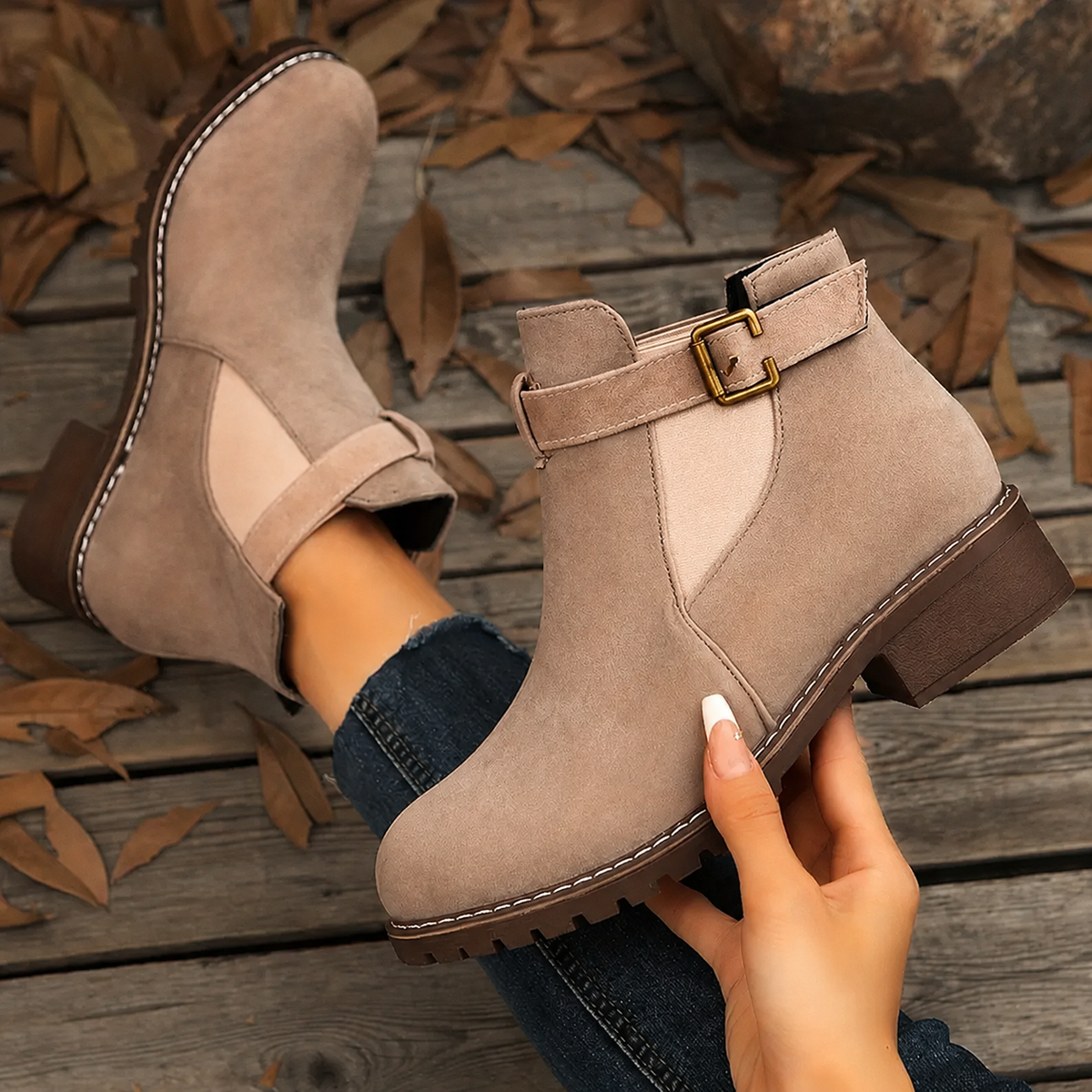 Women’s Suede Chelsea Ankle Boots – Everly™ Low-Heel Fall Boots
