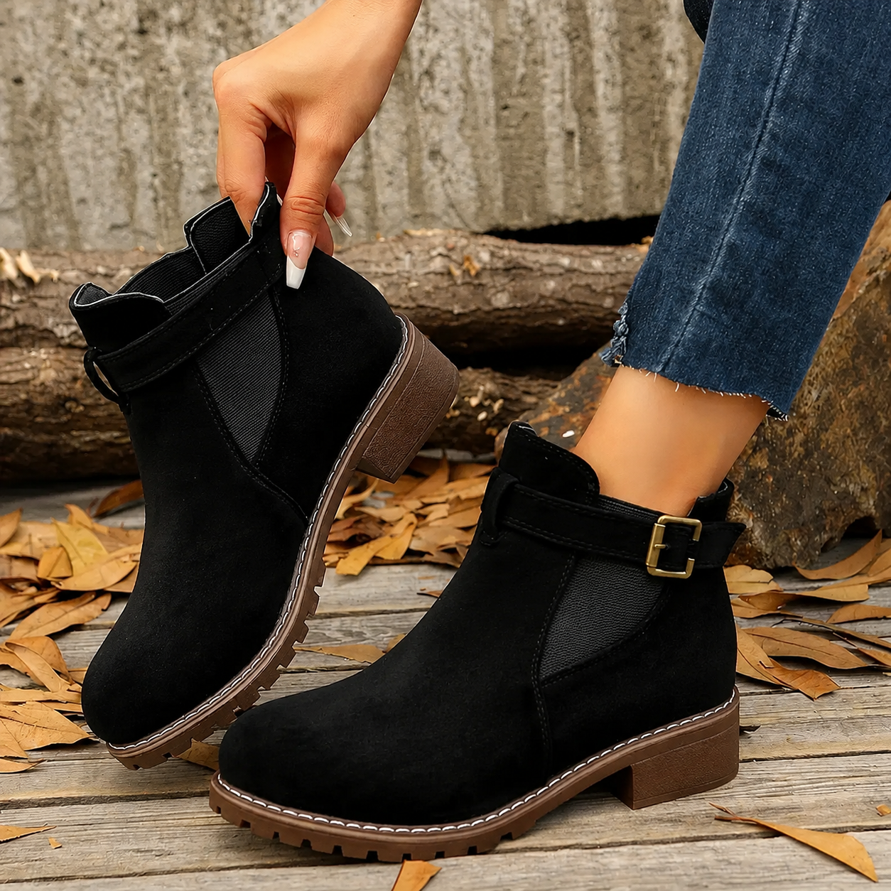 Women’s Suede Chelsea Ankle Boots – Everly™ Low-Heel Fall Boots