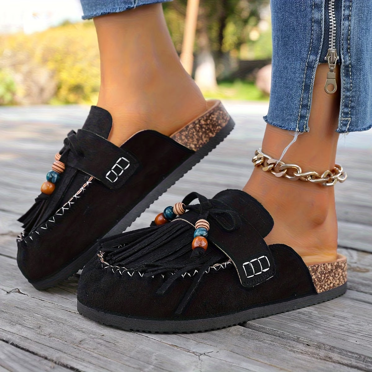 Bohemian Style Women's Slip-on Shoes, Wedge Heel Thick Soled Sandals