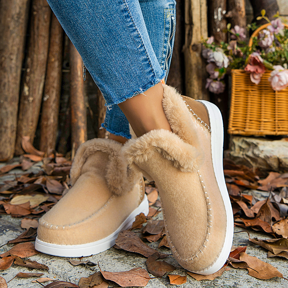 Fleece Soft Ankle Boots, Cozy Furry Slip-On Winter Shoes