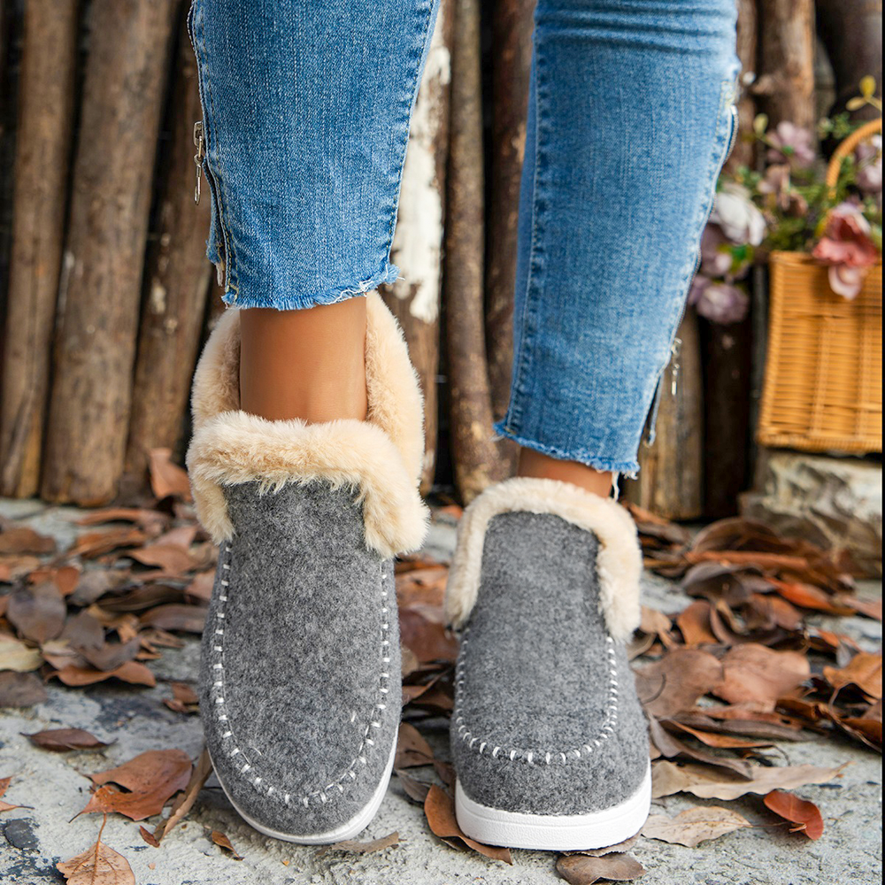 Fleece Soft Ankle Boots, Cozy Furry Slip-On Winter Shoes