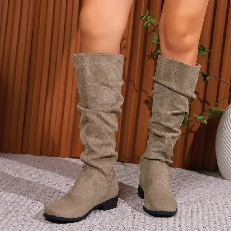 HOT SALE 45%🔥Pleated Boots Women Faux Suede Flock Knee High Boots 2024 Winter