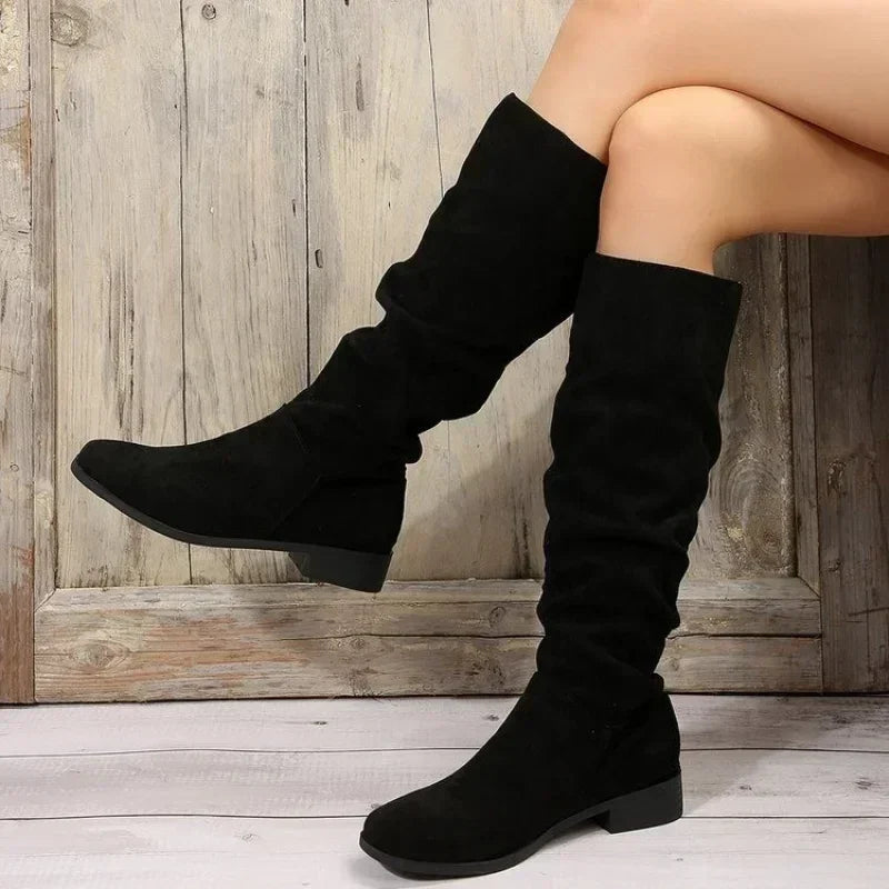 HOT SALE 45%🔥Pleated Boots Women Faux Suede Flock Knee High Boots 2024 Winter