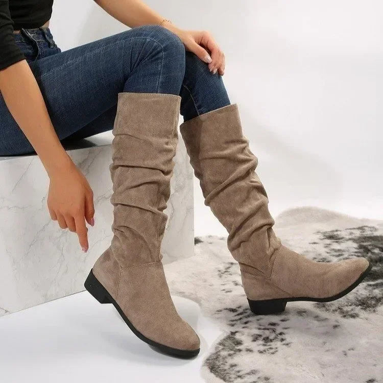 HOT SALE 45%🔥Pleated Boots Women Faux Suede Flock Knee High Boots 2024 Winter