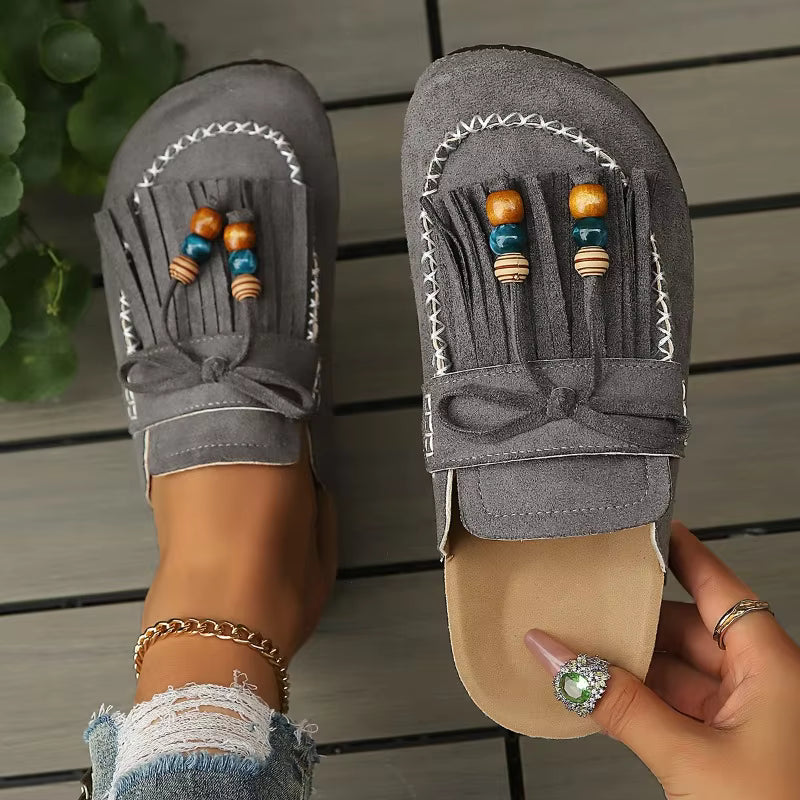 Bohemian Style Women's Slip-on Shoes, Wedge Heel Thick Soled Sandals