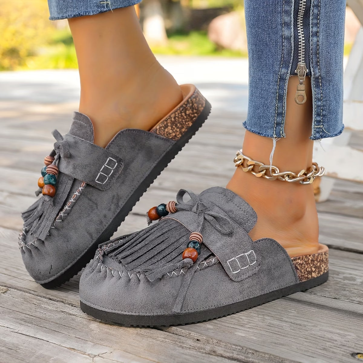 Bohemian Style Women's Slip-on Shoes, Wedge Heel Thick Soled Sandals