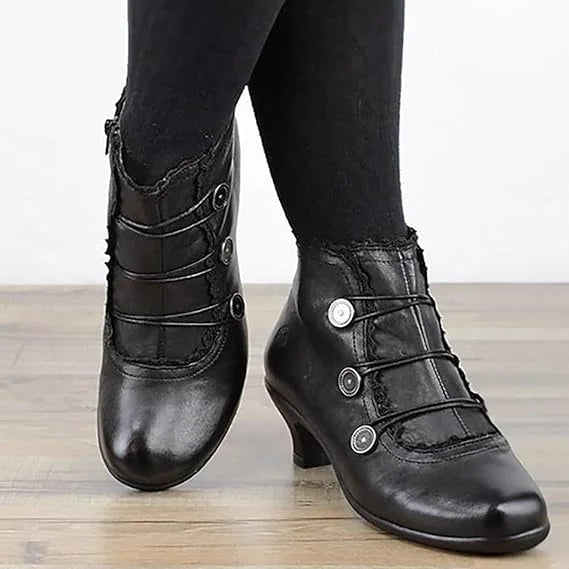 Women's Victorian Black Lace-Trimmed Button Ankle Boots