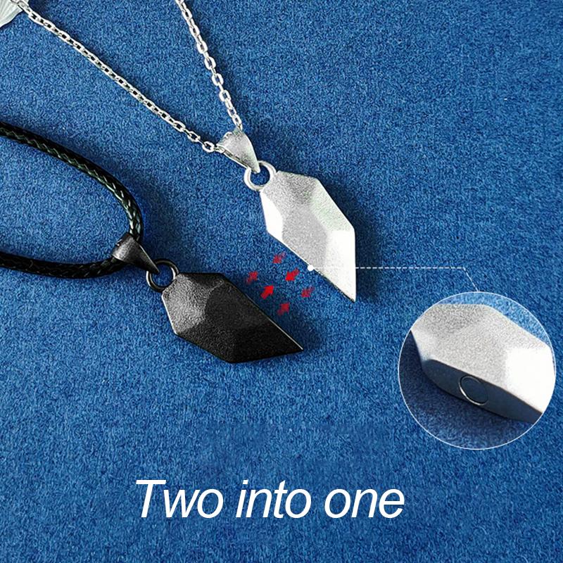 Two Souls One Heart Pendant Necklaces for Couple,Wishing Stone Creative Magnet Couples Necklace