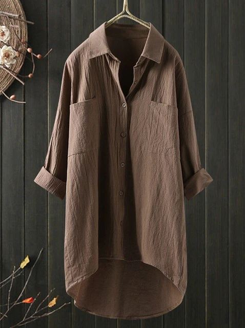 Temperament Solid Color Cotton And Linen Shirt Loose Shirt Top