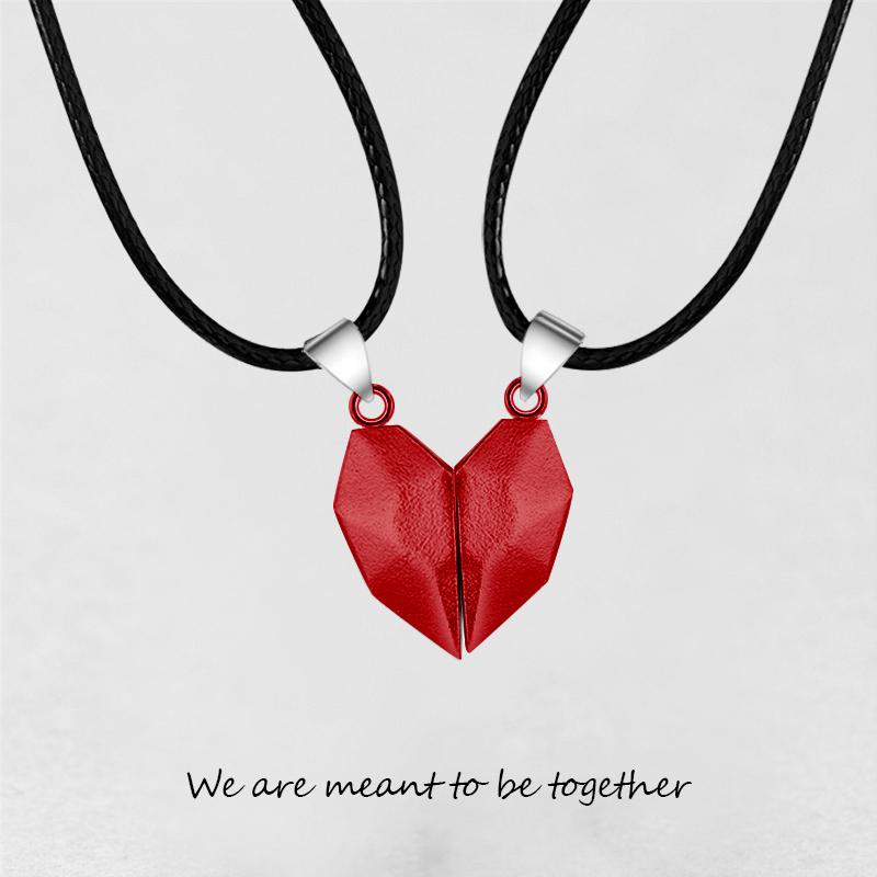 Two Souls One Heart Pendant Necklaces for Couple,Wishing Stone Creative Magnet Couples Necklace