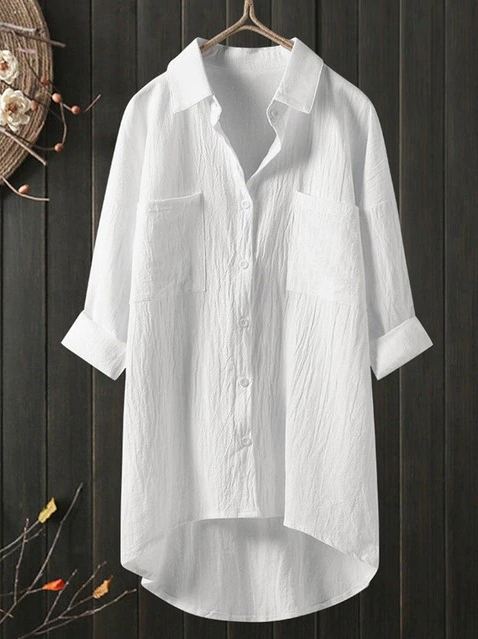 Temperament Solid Color Cotton And Linen Shirt Loose Shirt Top
